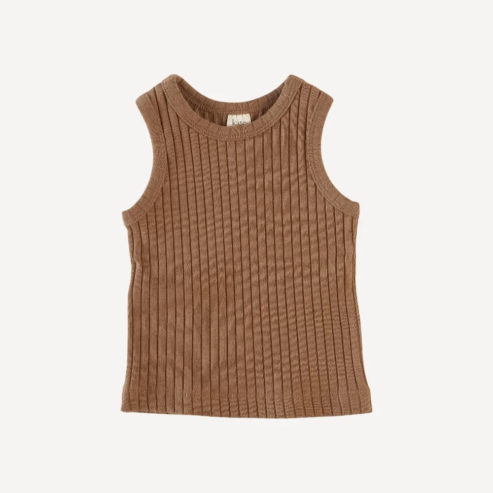 NWT 4T Kate Quinn Organics Skinny Tank Top Chocolate Brown Wide Rib Cotton